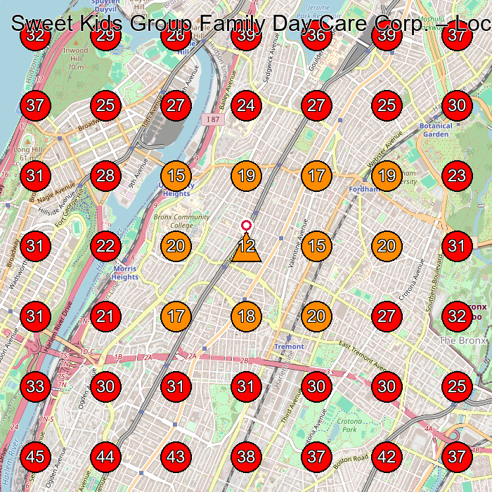 Sweet Kids Group Family Day Care Corp. GeoGrid visibility map for Day Care Center in Bronx